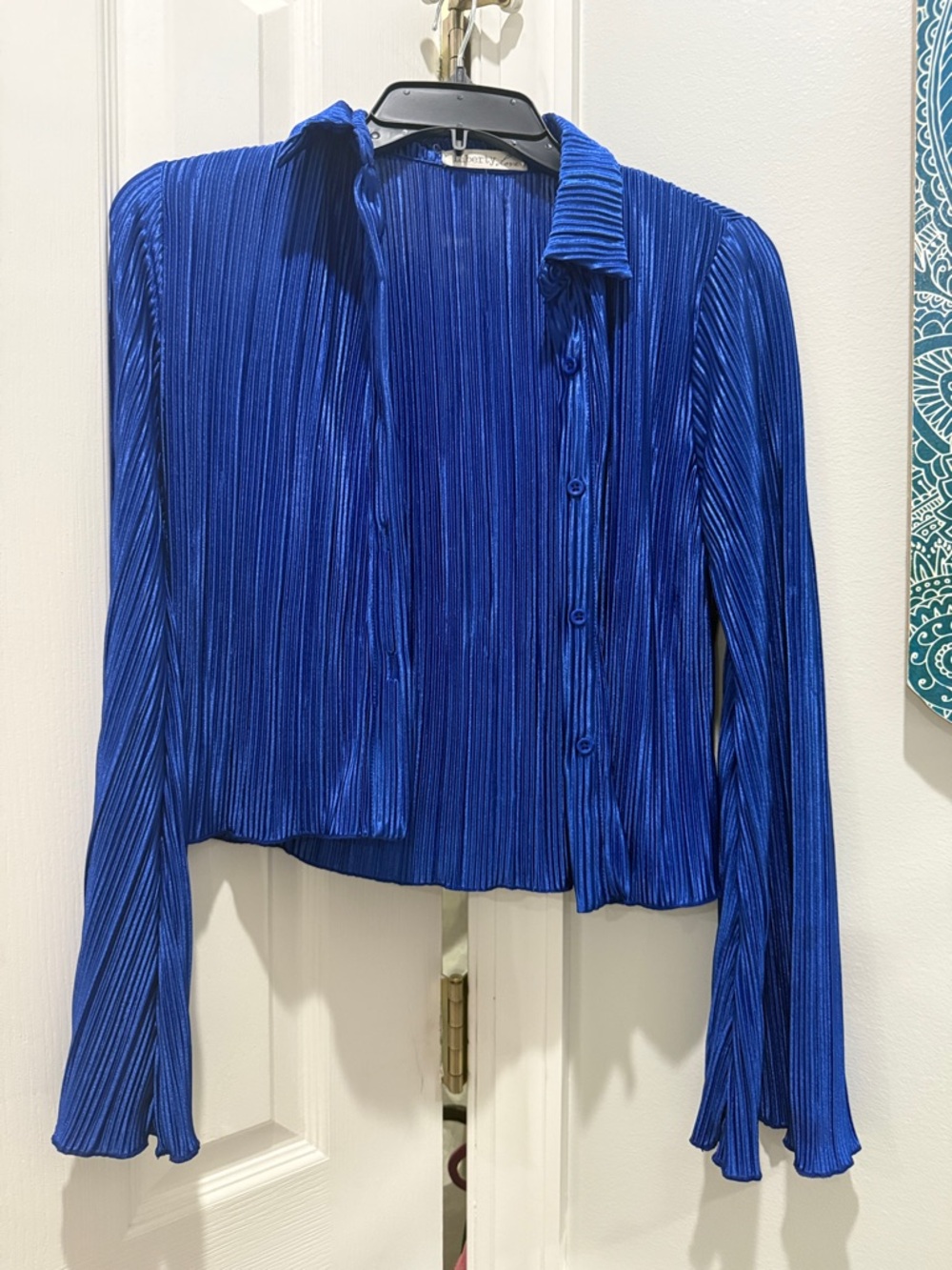 Blue Pleated Button-Up Jacket